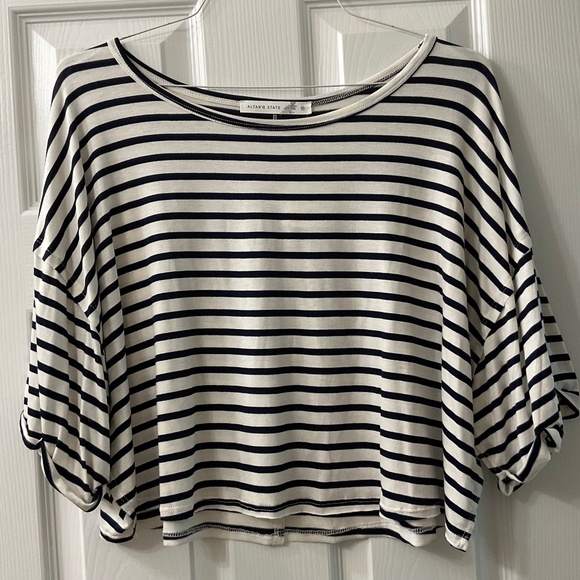 NWT Altar’d State Navy and Ivory Striped Top, M - Picture 1 of 4